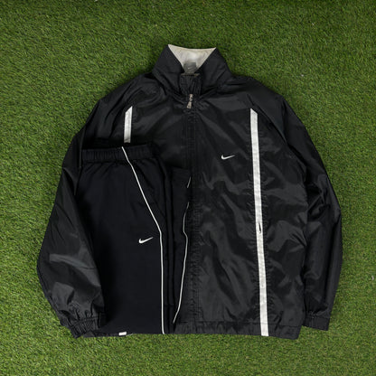 00s Nike Piping Windbreaker Jacket + Joggers Set Black Medium