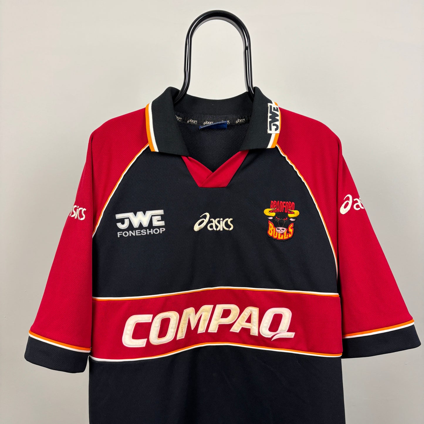 90s Asics Bradford Bulls Rugby Shirt T-Shirt Black XL