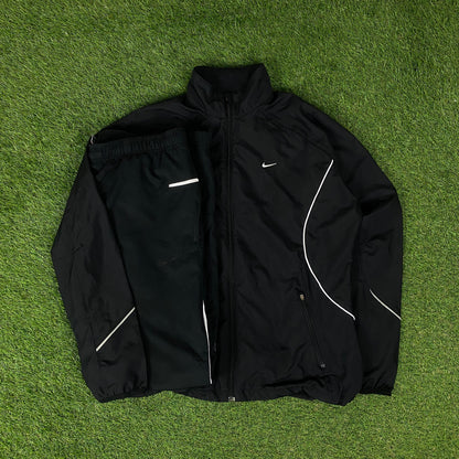 00s Nike Piping Windbreaker Tracksuit Set Jacket + Joggers Black XL