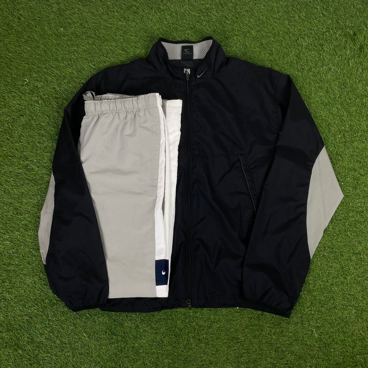 00s Nike Piping Windbreaker Tracksuit Set Jacket + Joggers Black XL