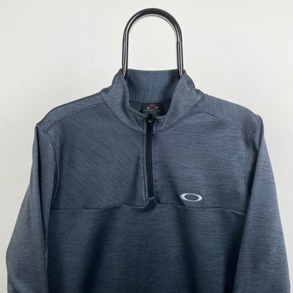 Retro Oakley 1/4 Zip Sweatshirt Grey Medium