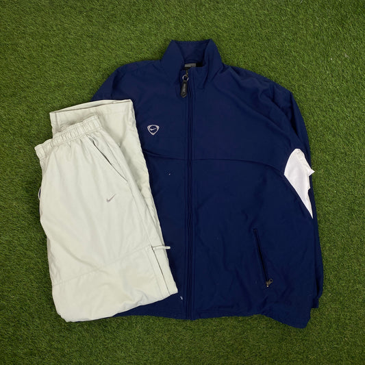 90s Nike Piping Tracksuit Set Jacket + Joggers Blue XL