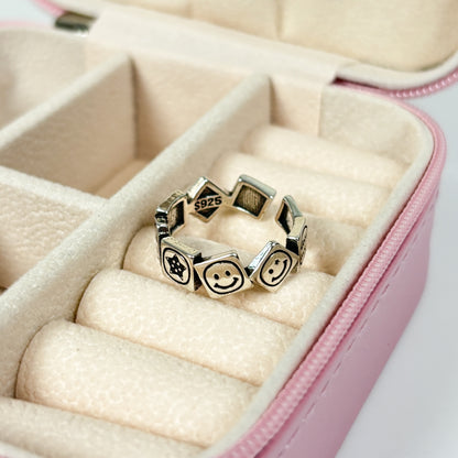 Adjustable Smiley Face Ring Vintage Silver