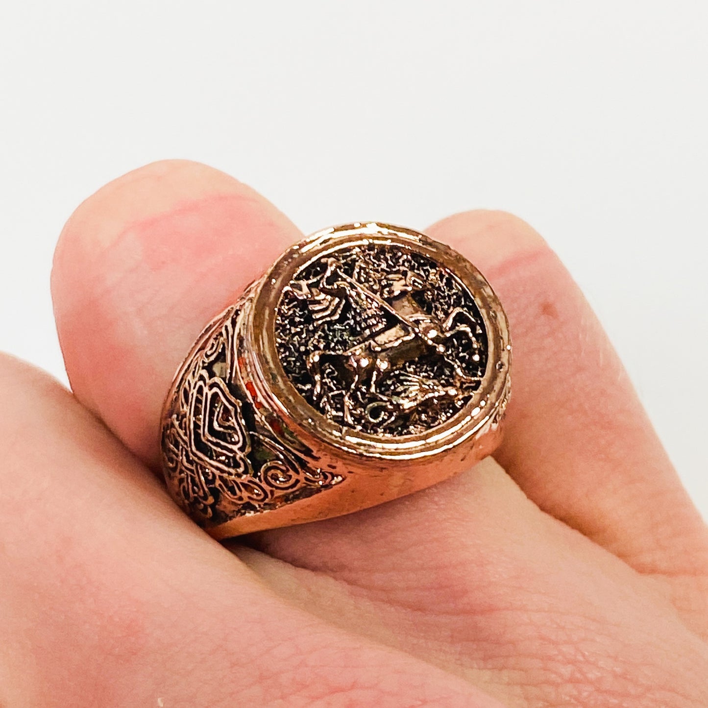 Retro Vintage Knight Signet Ring Rose Gold