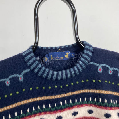 Retro Tulchan Heavyweight Knit Sweatshirt Blue XL