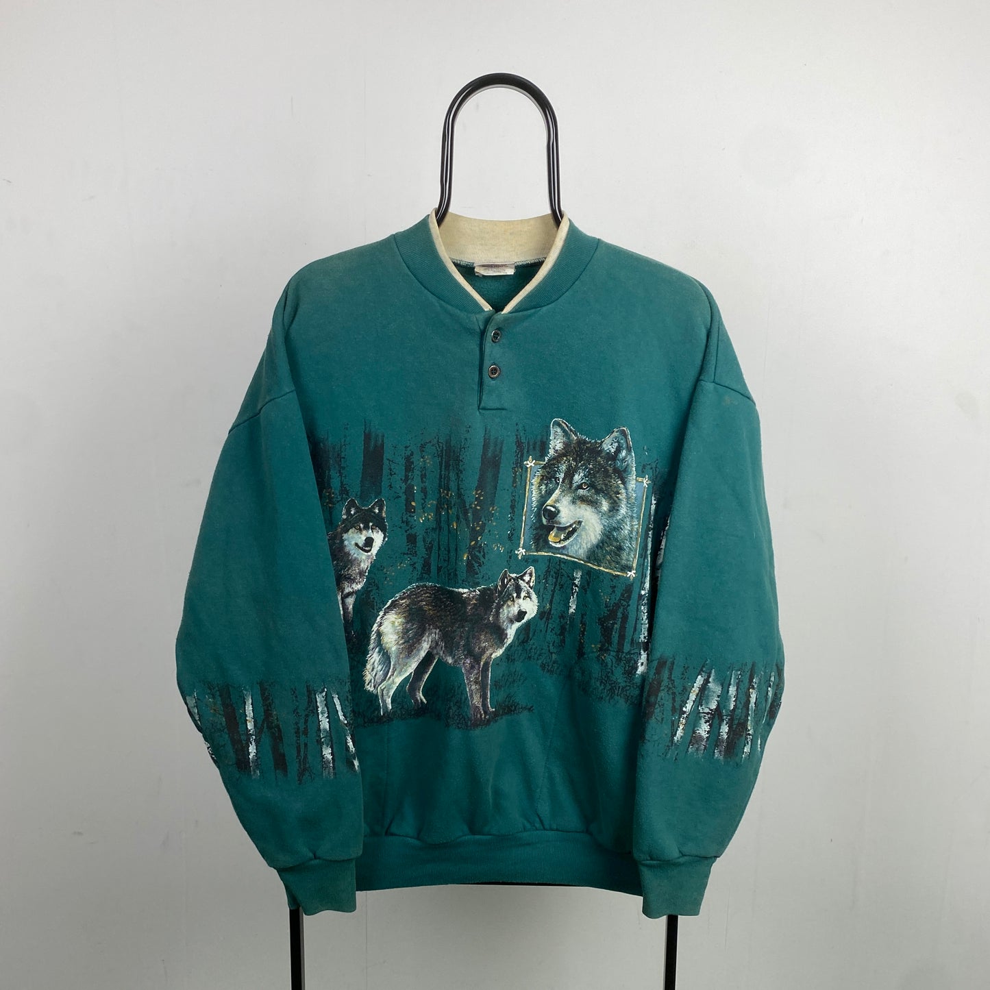 Retro Art Unlimited Wolf Sweatshirt Green Large