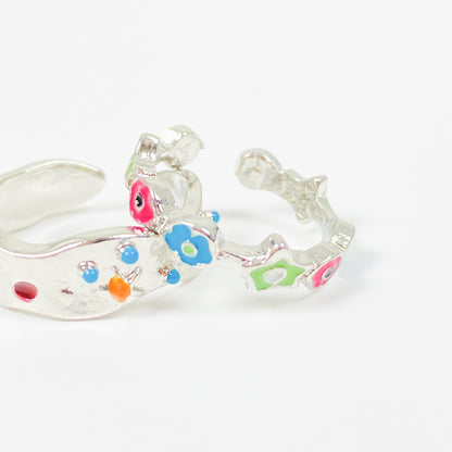 Flower Stacking Ring Set Silver