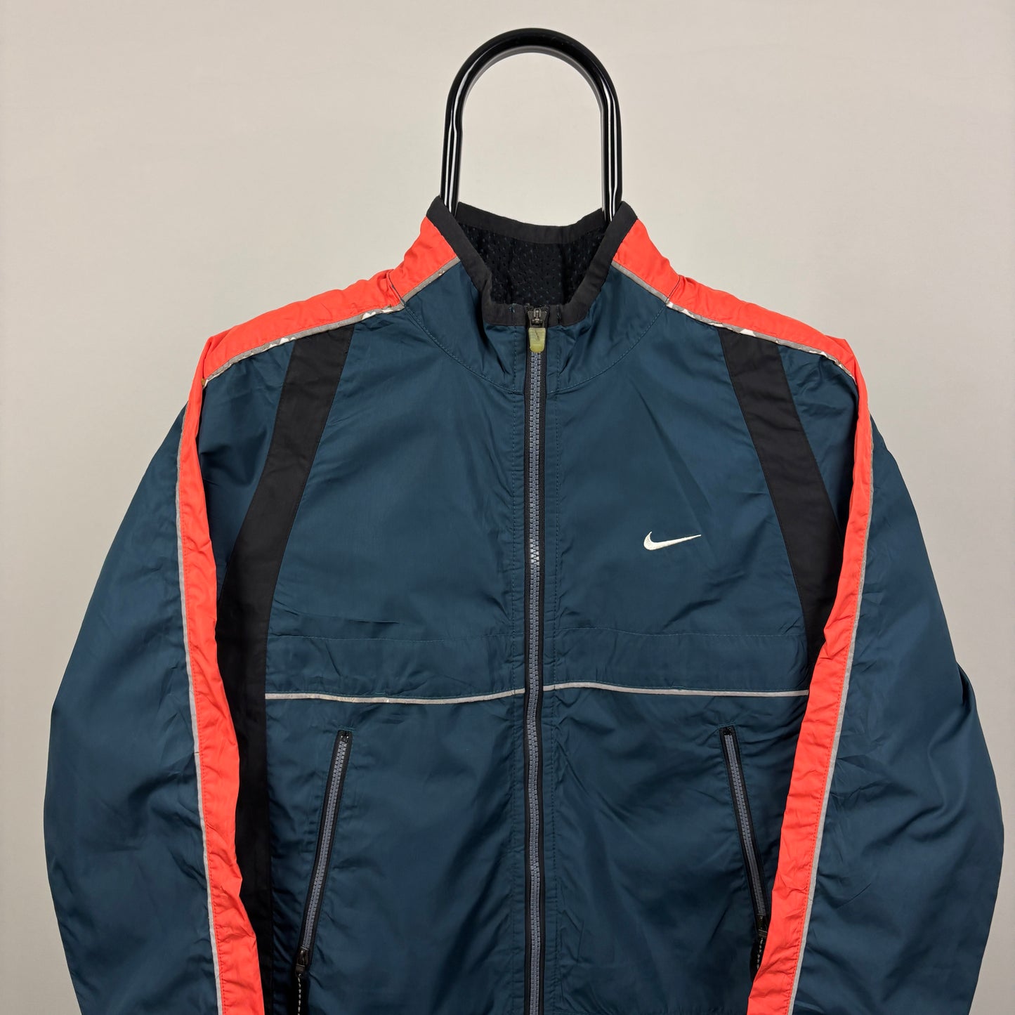 90s Nike Reflective Piping Windbreaker Jacket Blue Medium