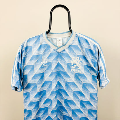 90s Adidas Netherlands Football Shirt T-Shirt Blue Small