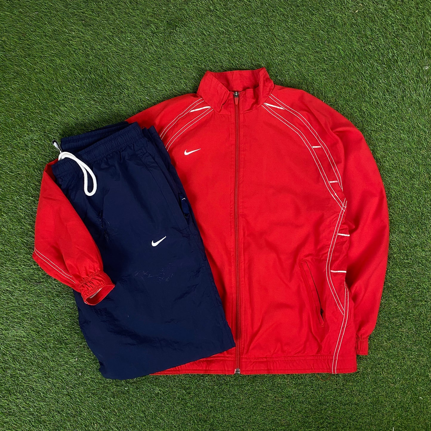 00s Nike Piping Tracksuit Jacket + Joggers Set Red Large