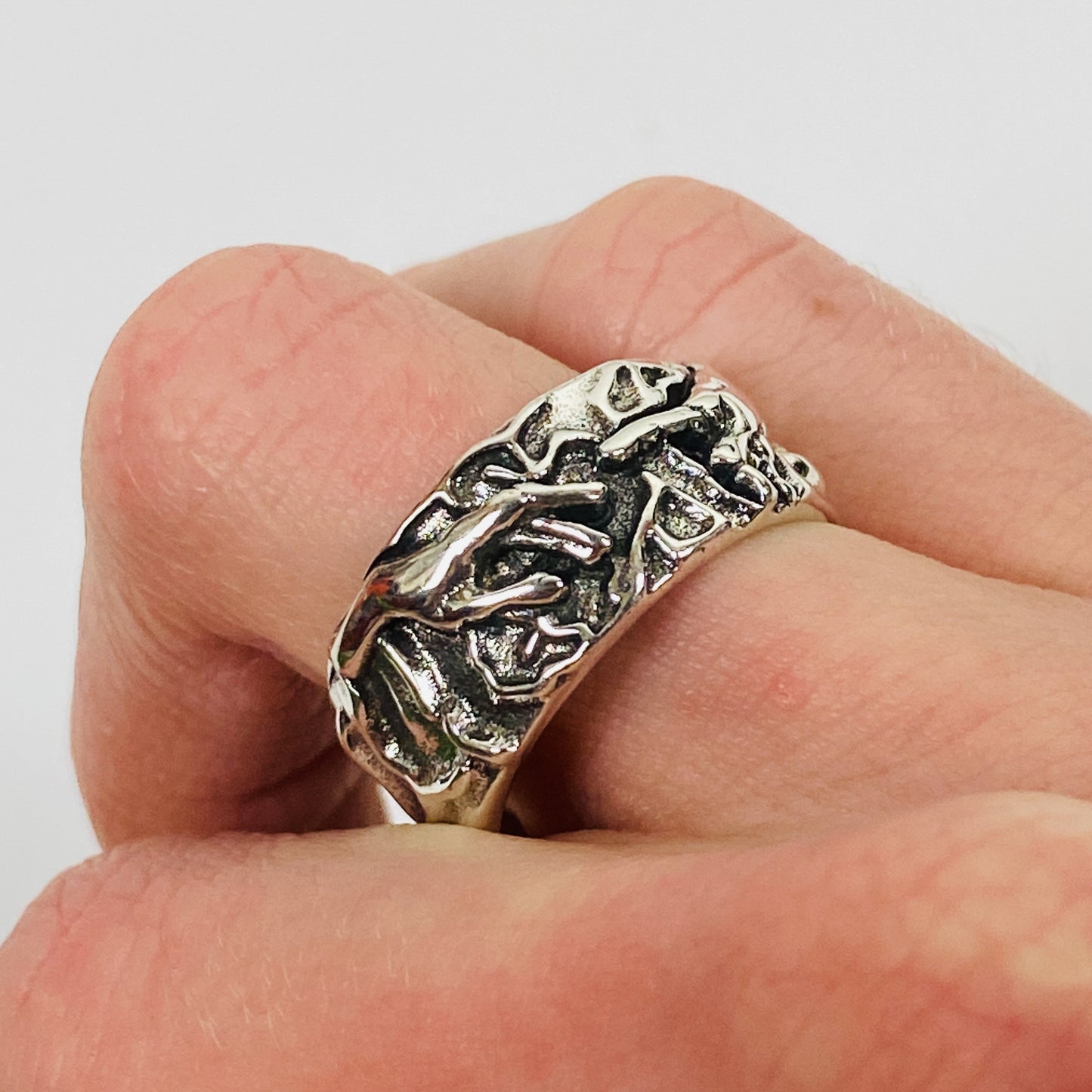 Retro Adjustable Creation of Adam Ring Silver