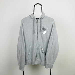Retro 00s Stussy Zip Hoodie Grey Large