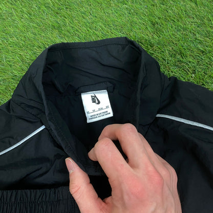 00s Nike Reflective Piping Windbreaker Jacket + Joggers Set Black Small/XS