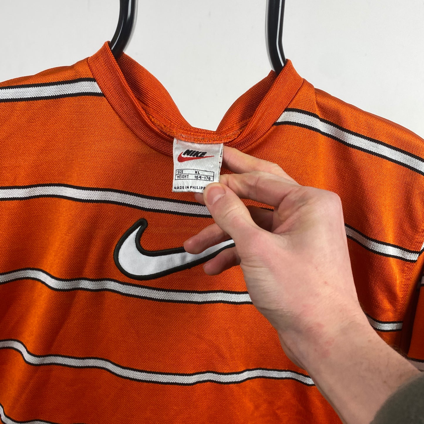 90s Nike Striped T-Shirt Orange Small