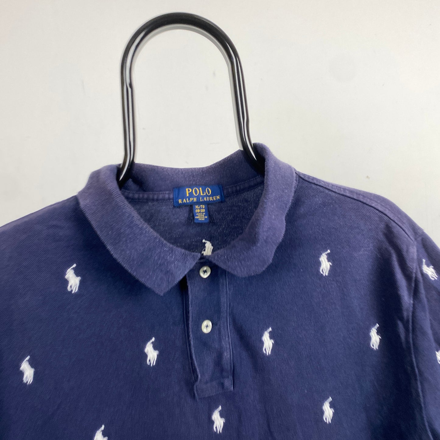 Retro Polo Ralph Lauren Polo Shirt T-Shirt Blue Small