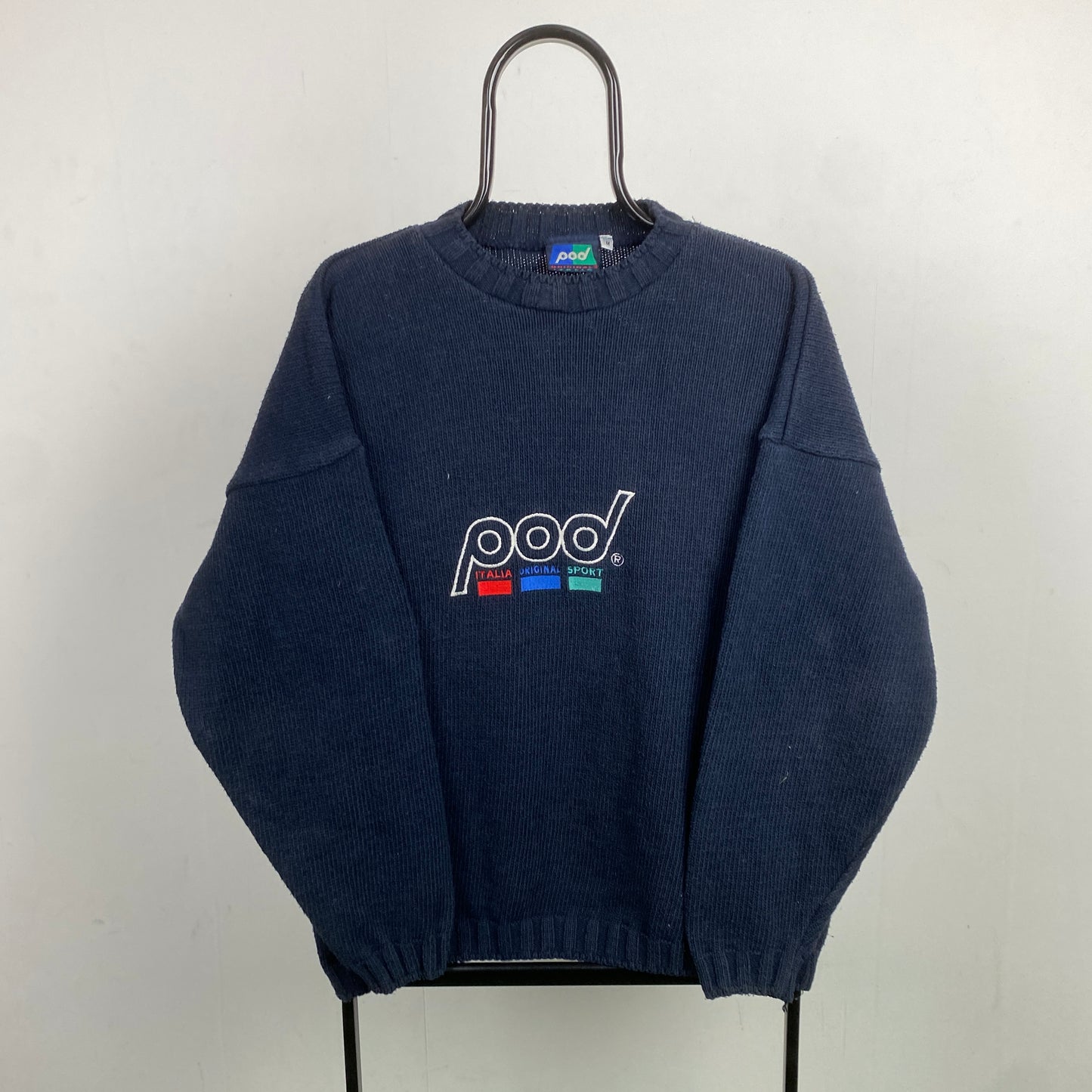 Retro 90s Pod Knit Sweatshirt Blue Medium