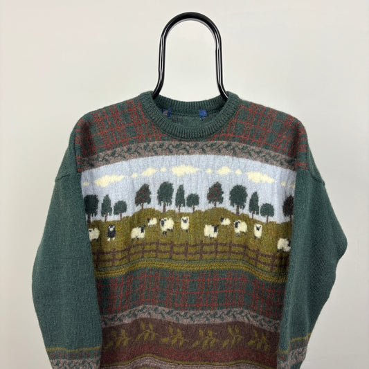 90s Cottagecore Wool Knit Sweatshirt Green Large
