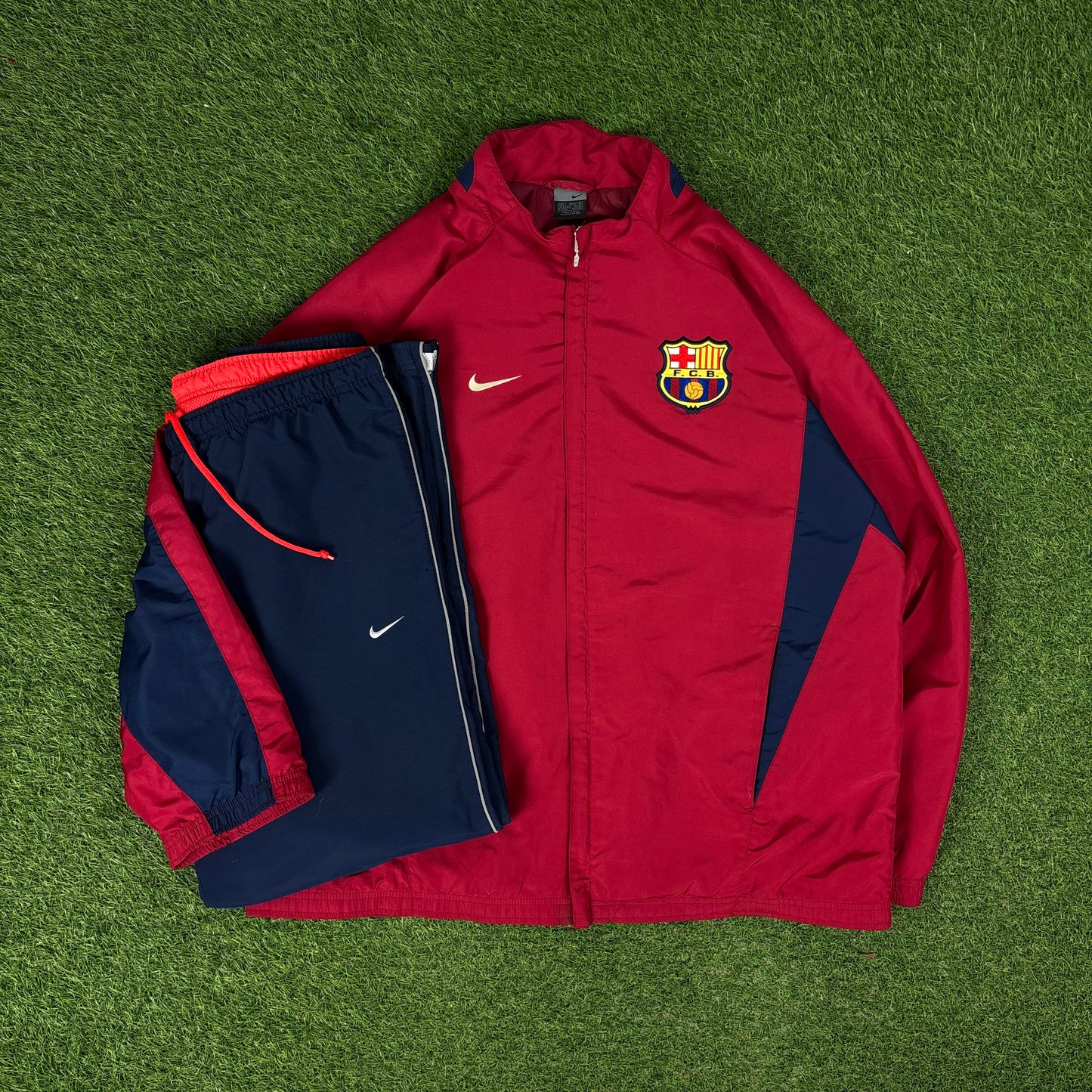 90s Nike Barcelona Piping Tracksuit Jacket + Joggers Set Red Large