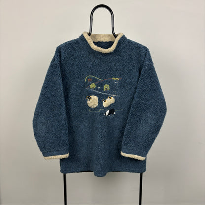 90s Countrywear Sheep Fleece Sweatshirt Blue Small