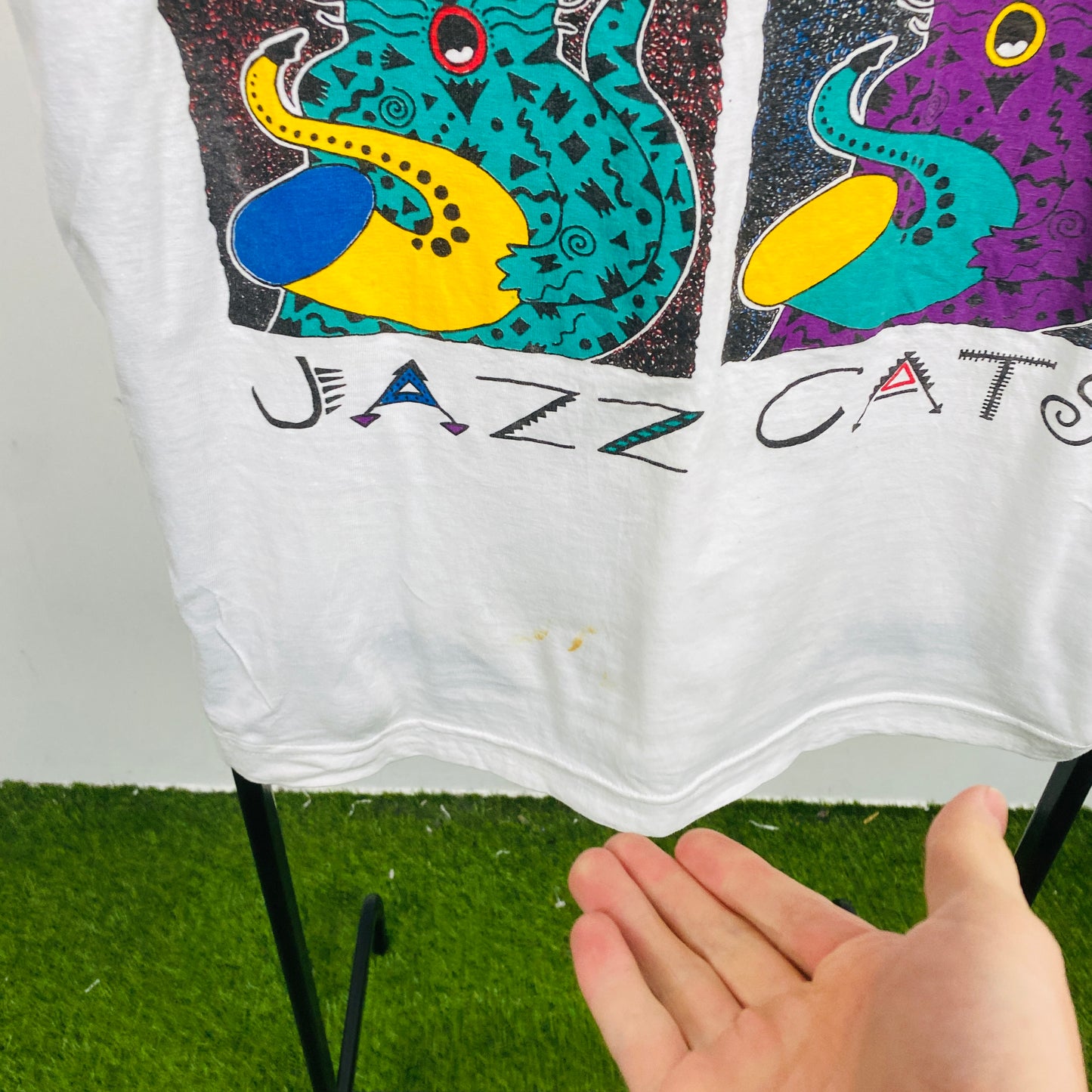 Retro 90s Jazz Cat T-Shirt White XL