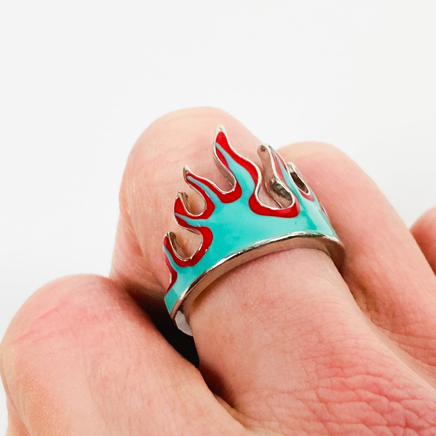 Retro Adjustable Flame Ring Silver