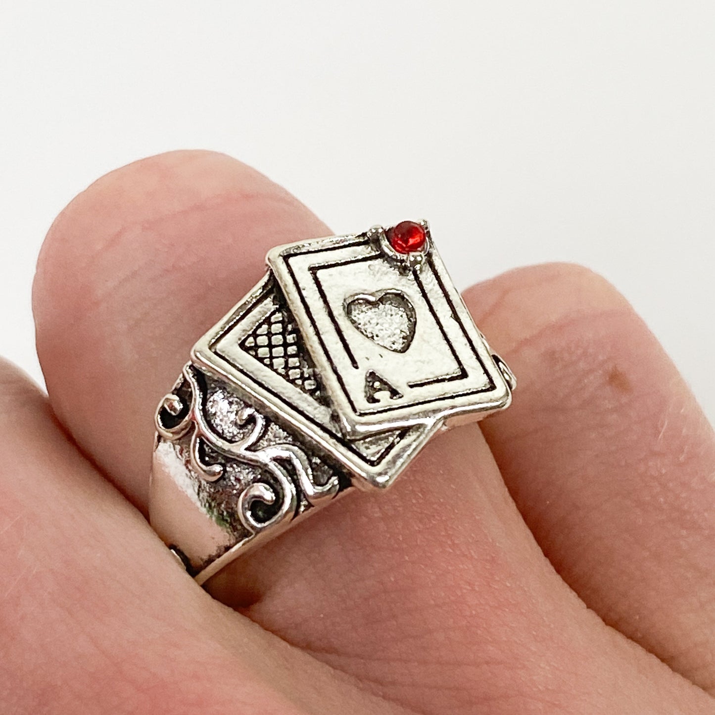 Retro Vintage Playing Card Ring Silver