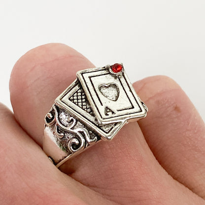 Retro Vintage Playing Card Ring Silver