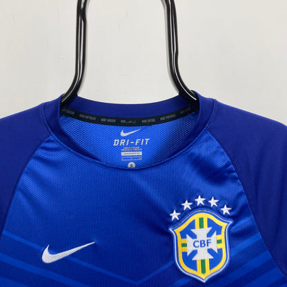 00s Nike Brazil Football Shirt T-Shirt Blue Small