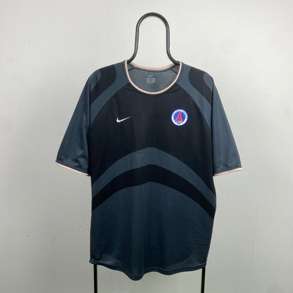 90s Nike PSG Football Shirt T-Shirt Grey Large