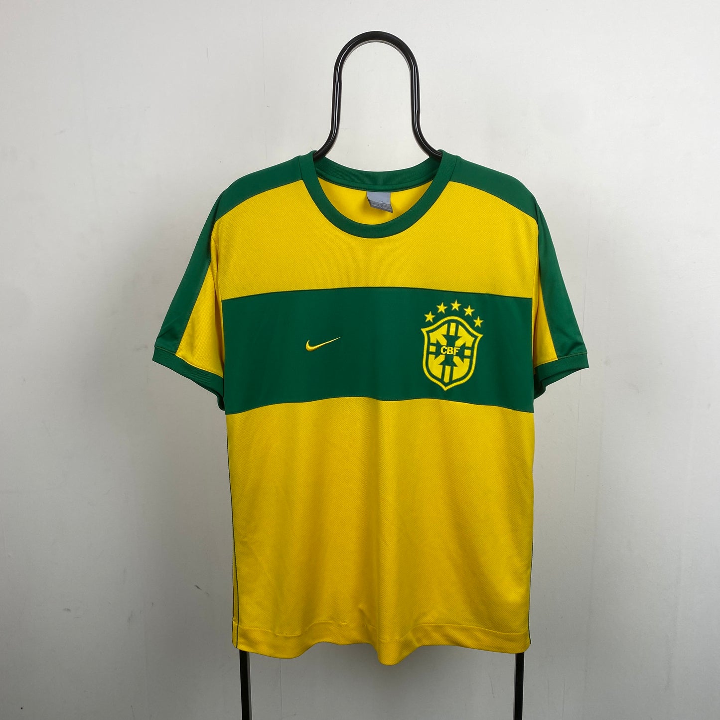 00s Nike Brazil Football Shirt T-Shirt Yellow Large