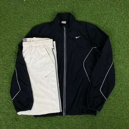 00s Nike Piping Windbreaker Jacket + Joggers Set Black Small