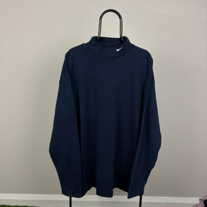 00s Nike Roll Neck Sweatshirt Blue XXL