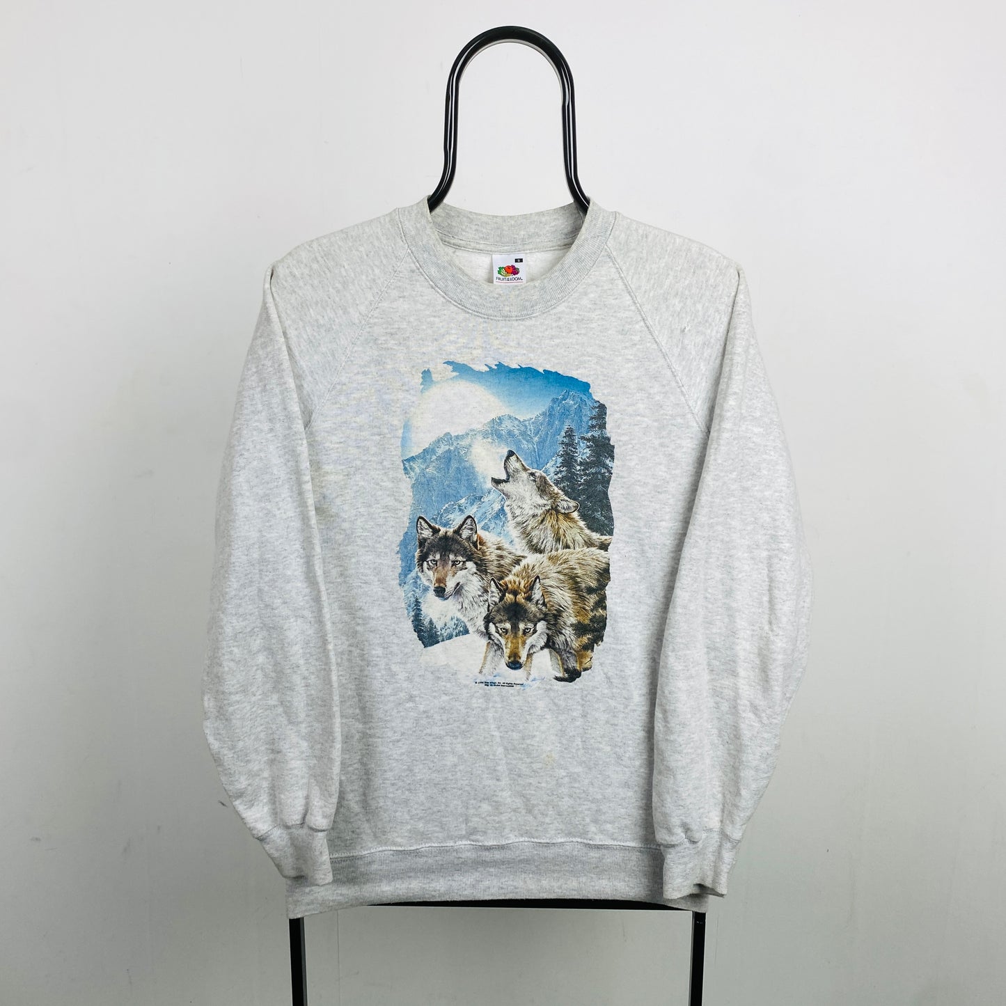 Retro 90s Fruit Of The Loom Wolf Sweatshirt Grey Small