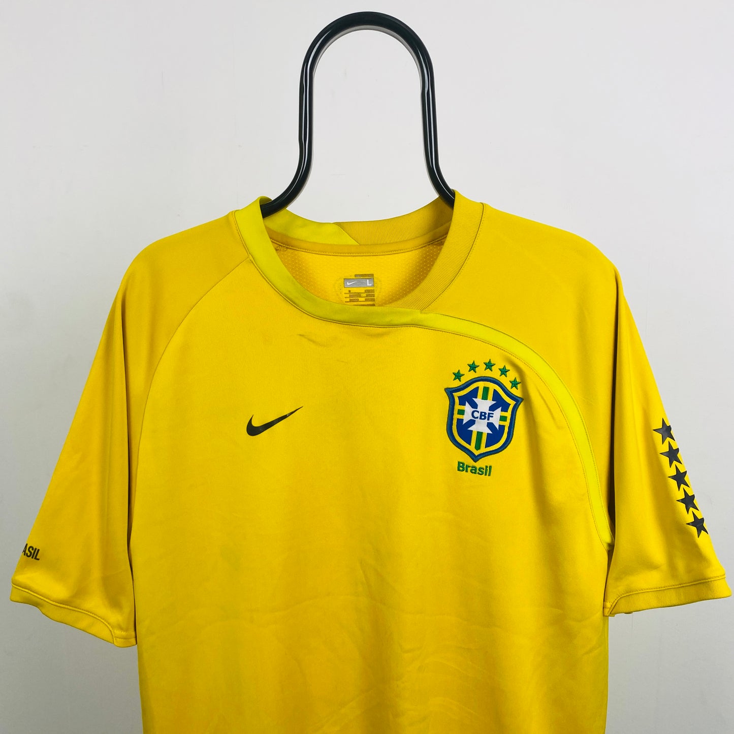 00s Nike Brazil Football Shirt T-Shirt Yellow Large