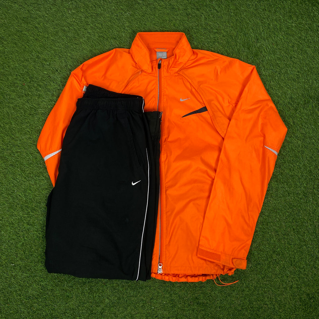 90s Nike Piping Tracksuit Jacket + Joggers Set Orange Large