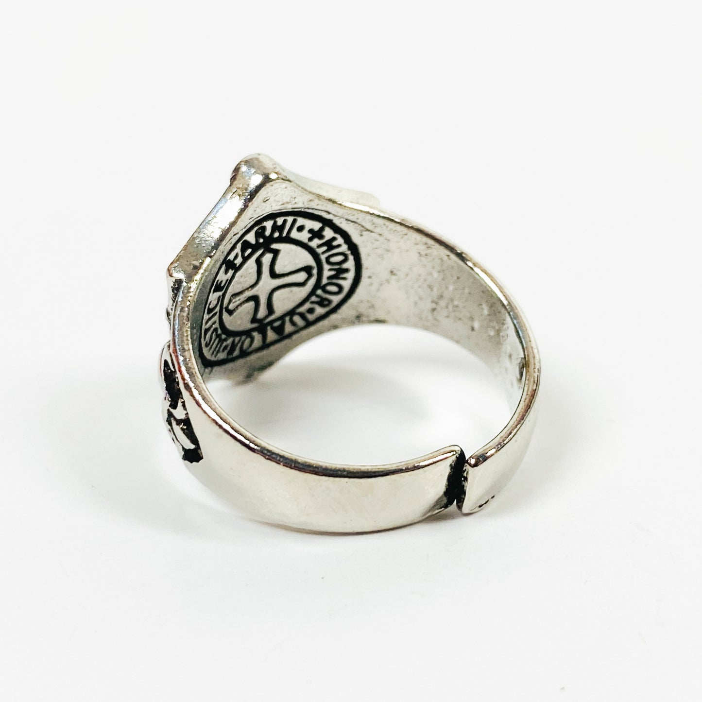 Retro Adjustable Knight Shield Ring Silver