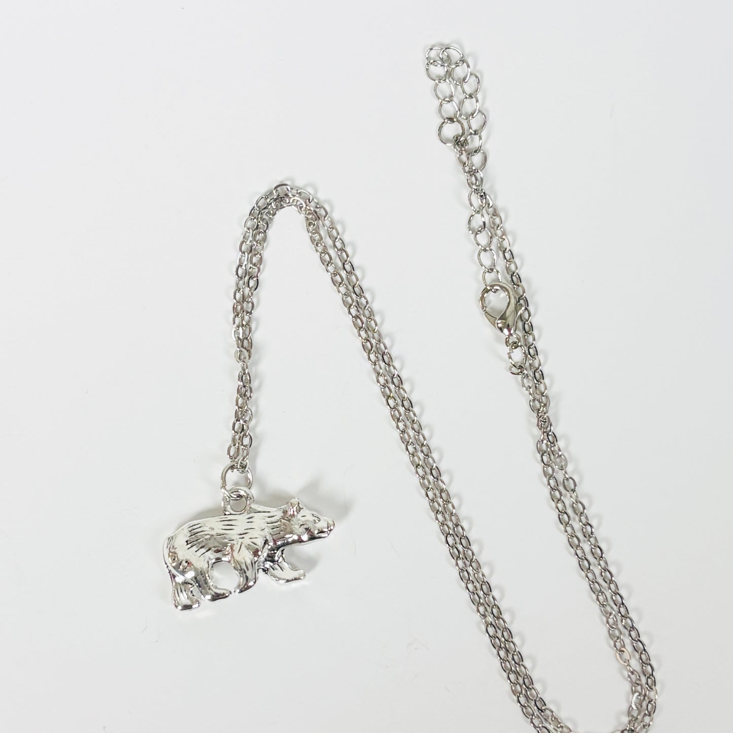 Bear Charm Necklace Silver
