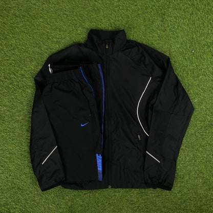 00s Nike Piping Windbreaker Jacket + Joggers Set Black Medium