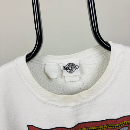 90s Looney Tunes Daffy Duck Scream Sweatshirt White Large