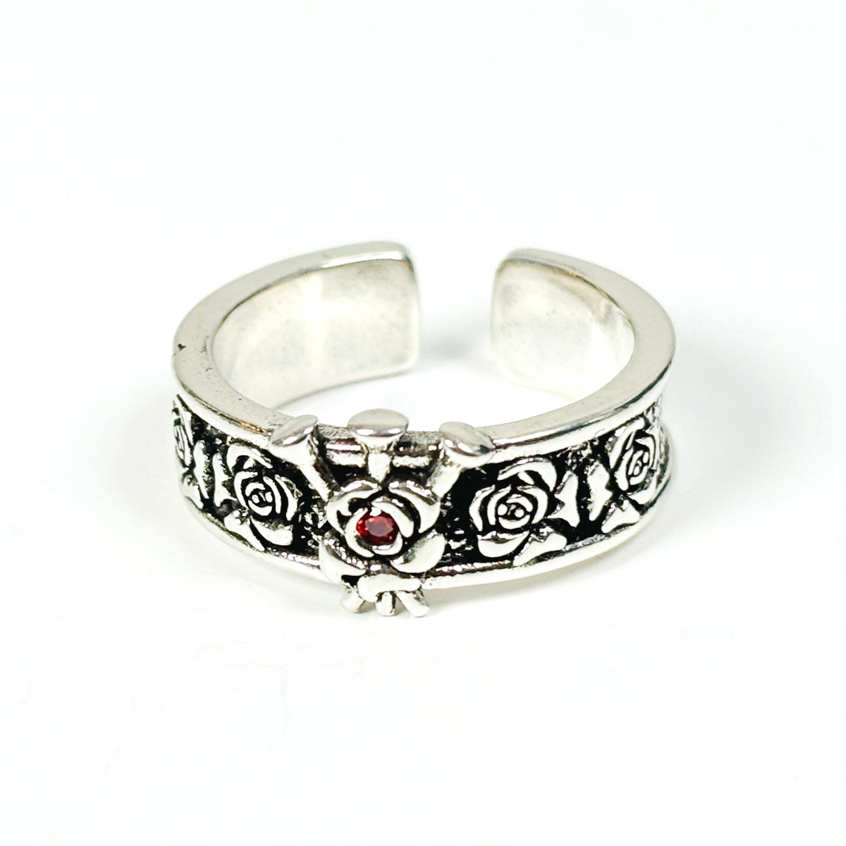Thorny Rose Adjustable Ring Silver
