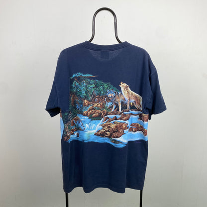 Retro Wolf T-Shirt Blue XL