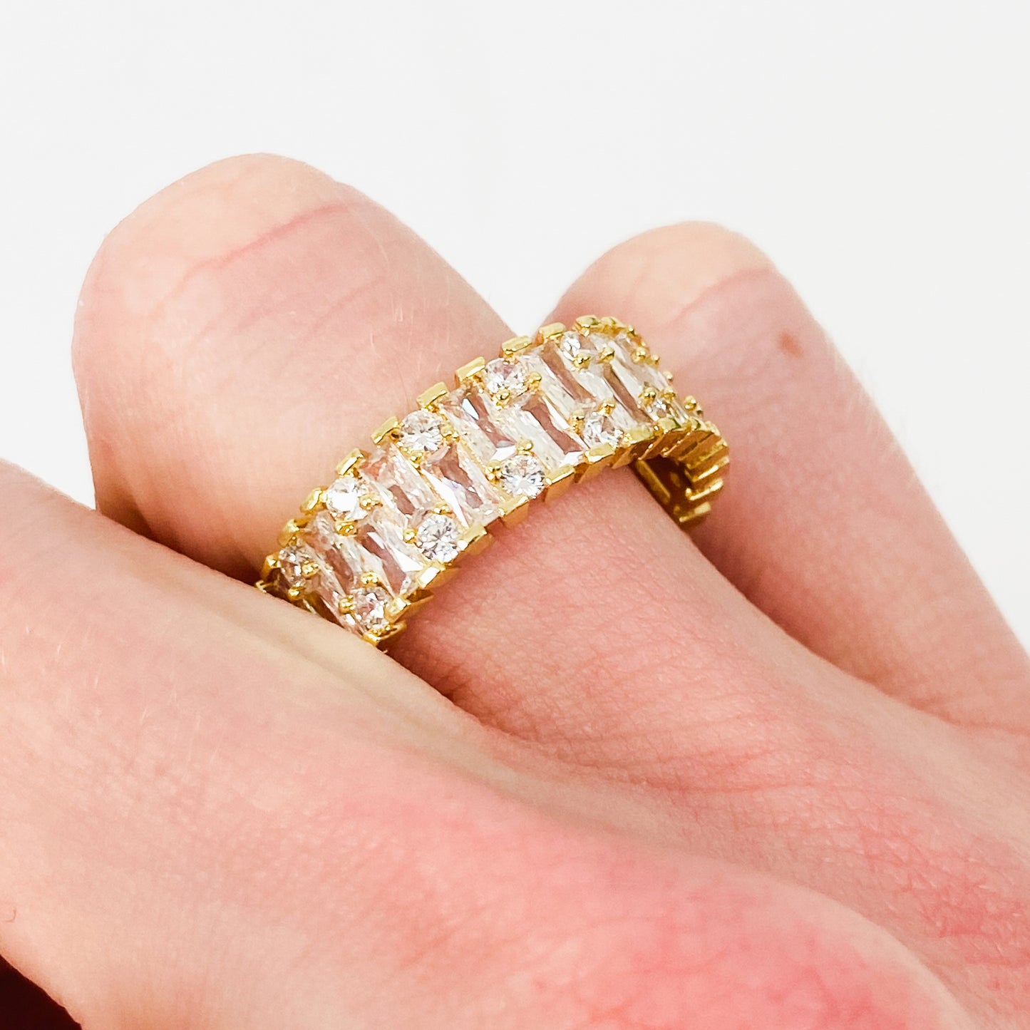 Baguette Gemstone Band Ring Gold