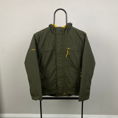00s Nike Fleece Lined Grid Coat Jacket Green XS