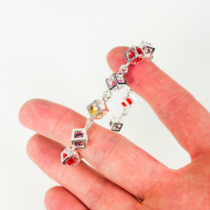 Vintage Gemstone Box Bracelet .925 Silver