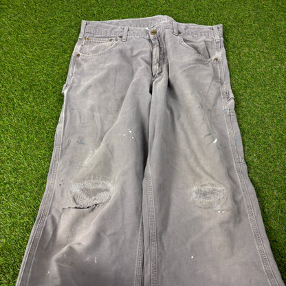 00s Carhartt Workwear Trousers Joggers Grey Large 36x32