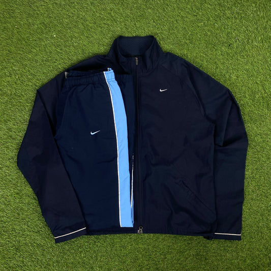 00s Nike Piping Windbreaker Jacket + Joggers Set Blue Medium