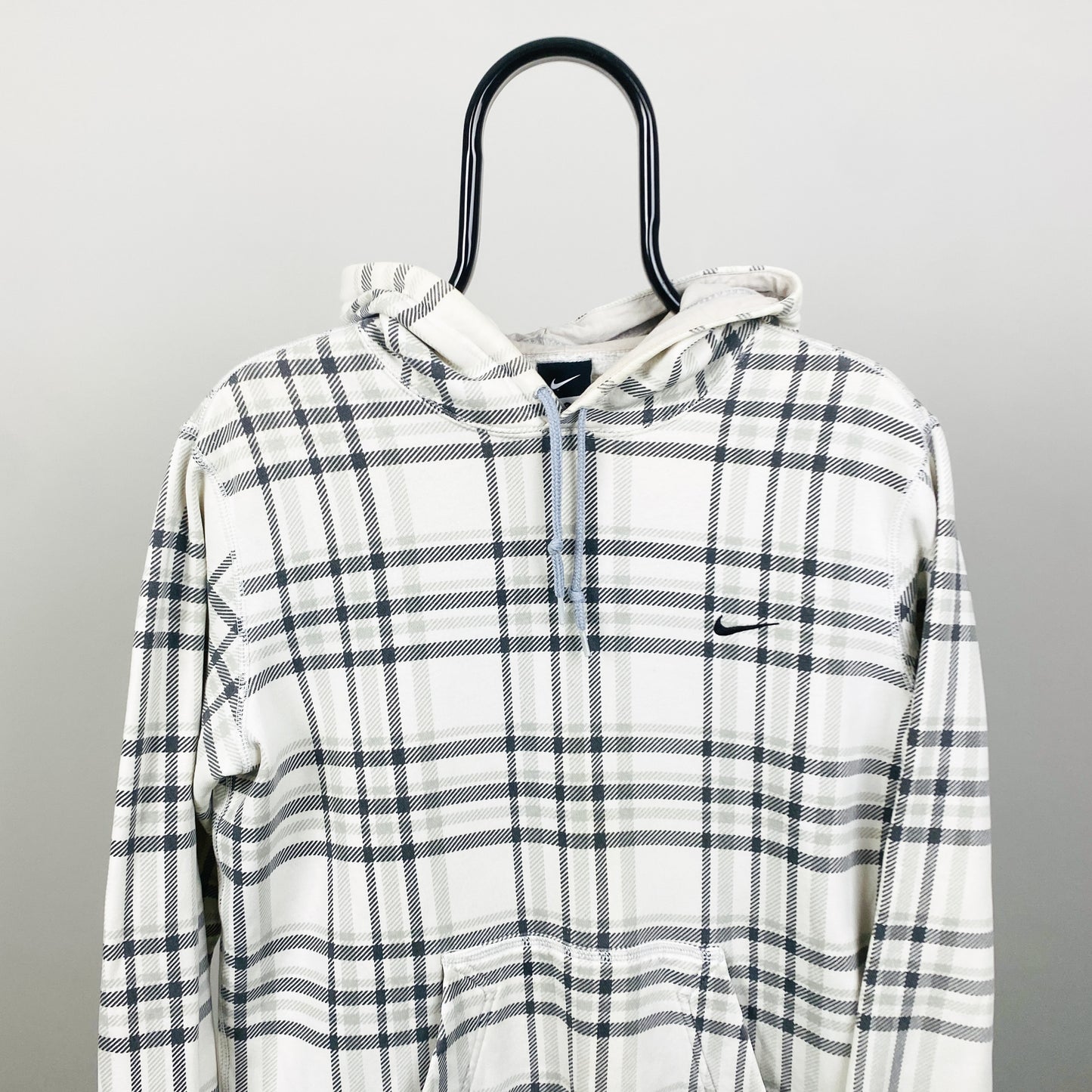 00s Nike Plaid Hoodie White Small