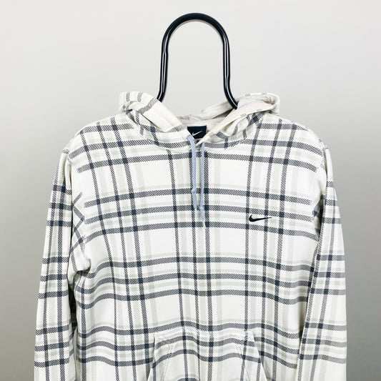 00s Nike Plaid Hoodie White Small