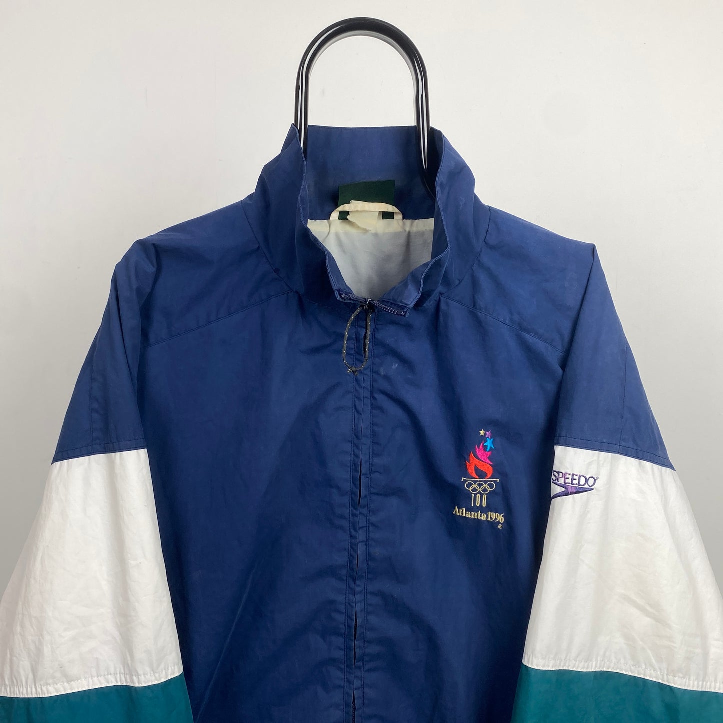 Retro 90s Speedo Atlanta 96 Olympic Windbreaker Jacket Blue XL