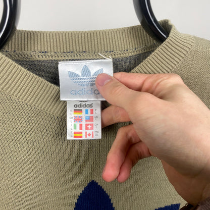 90s Adidas Trefoil Knit Sweatshirt Brown Large
